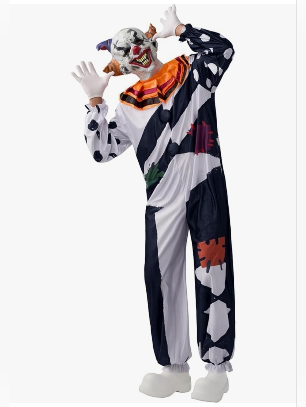 Scary Clown Costume Kids Medium Mask Jumpsuit Halloween Horror Outfit